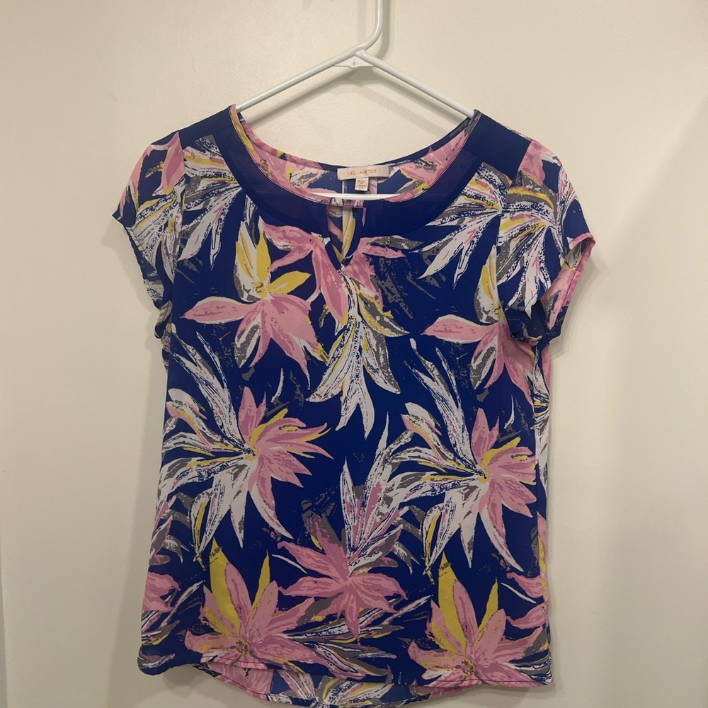 Skies Are Blue Pink and Yellow Floral Top